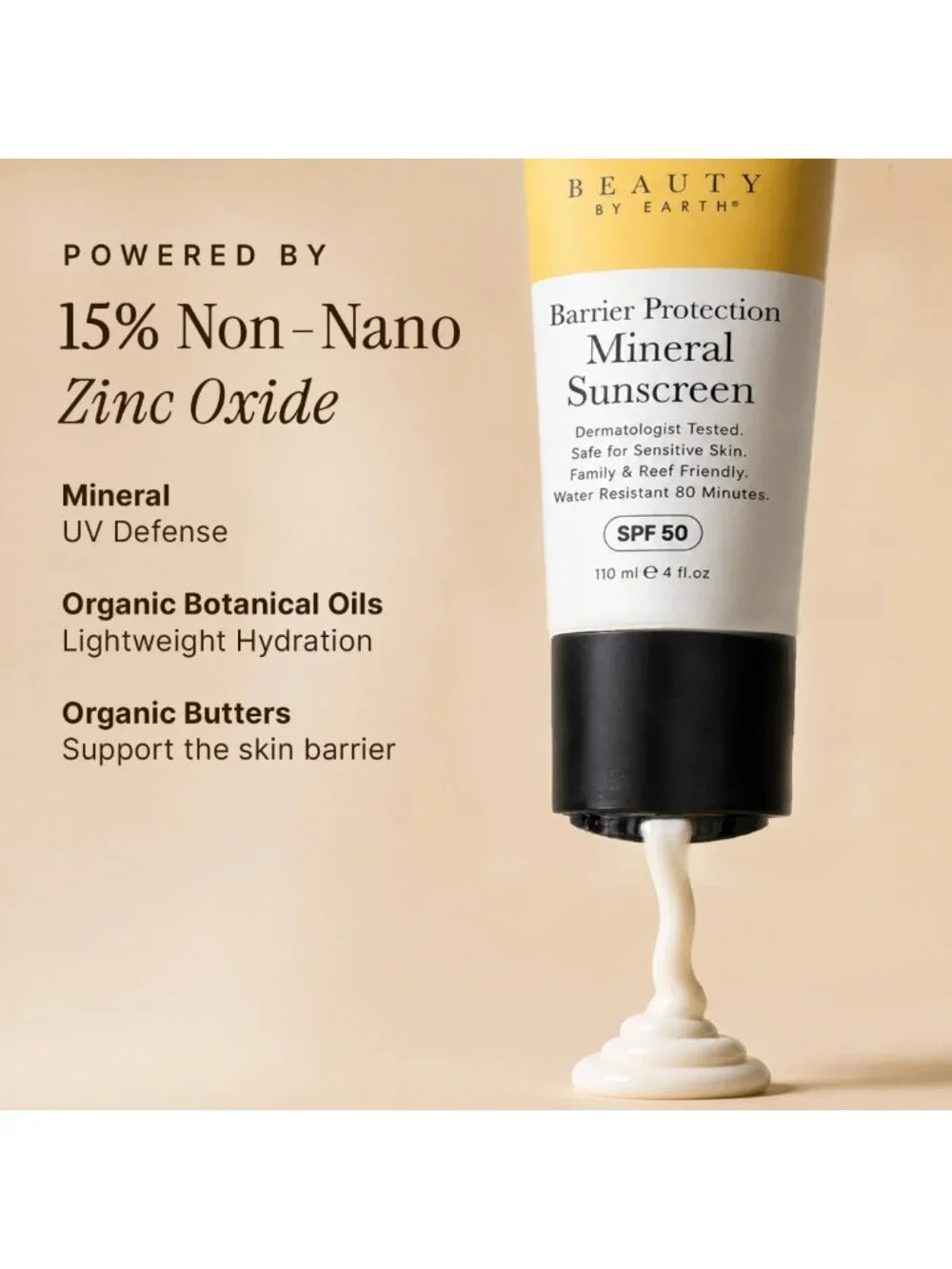 SPF 50 Mineral Zinc Oxide Sunscreen - Reef Safe, Organic, Non-Toxic for Kids